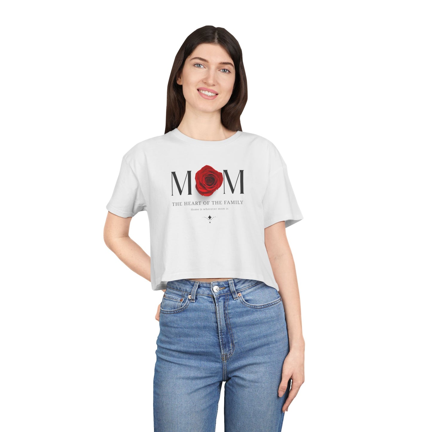 Mom Rose Crop Tee — “MOM: The Heart of the Family” Floral Mother's Day Shirt