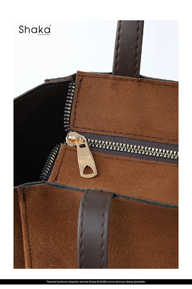 Large Faux Leather Zip Closure Tote Bag with Front Pocket Hand Arm and