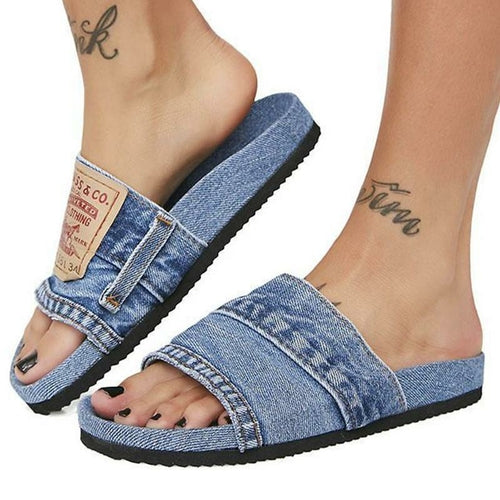 Denim Cool Round Head Flat Slides Blue/Black