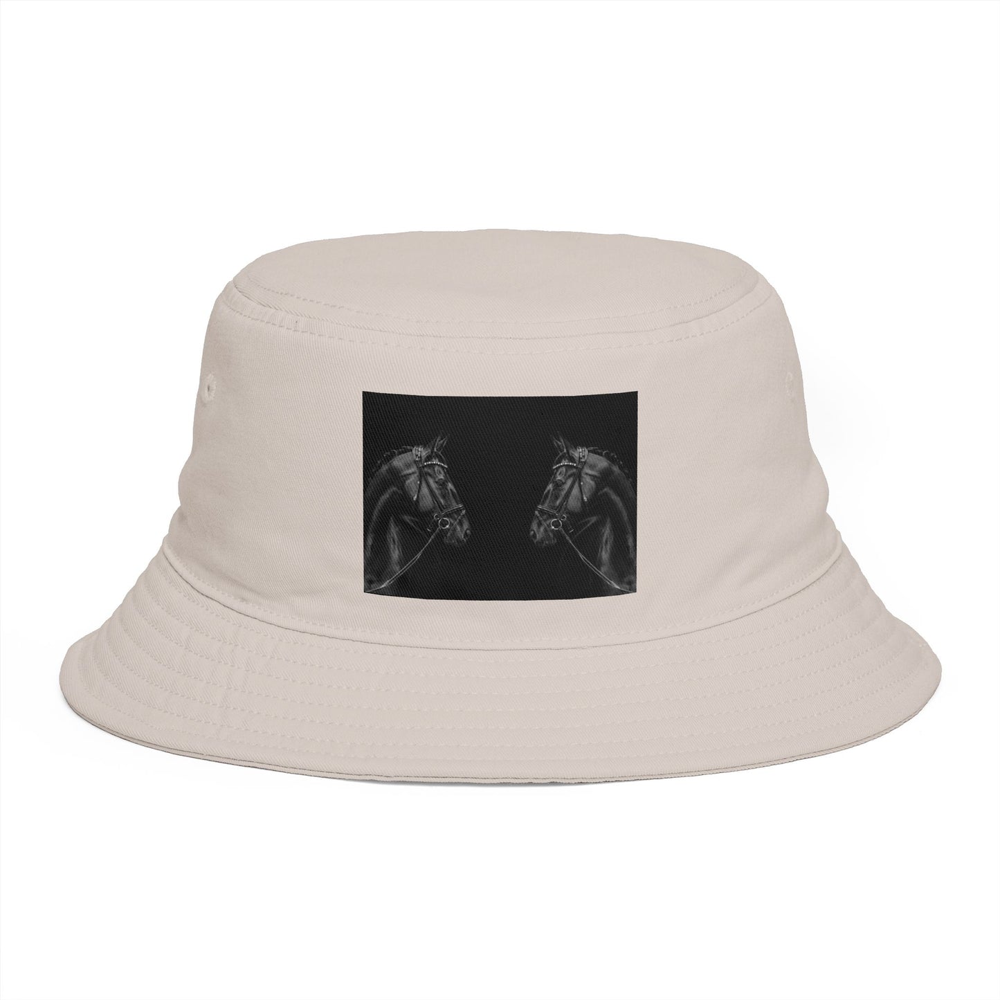 Equestrian Ink Bucket Hat — Black Horse Head Graphic