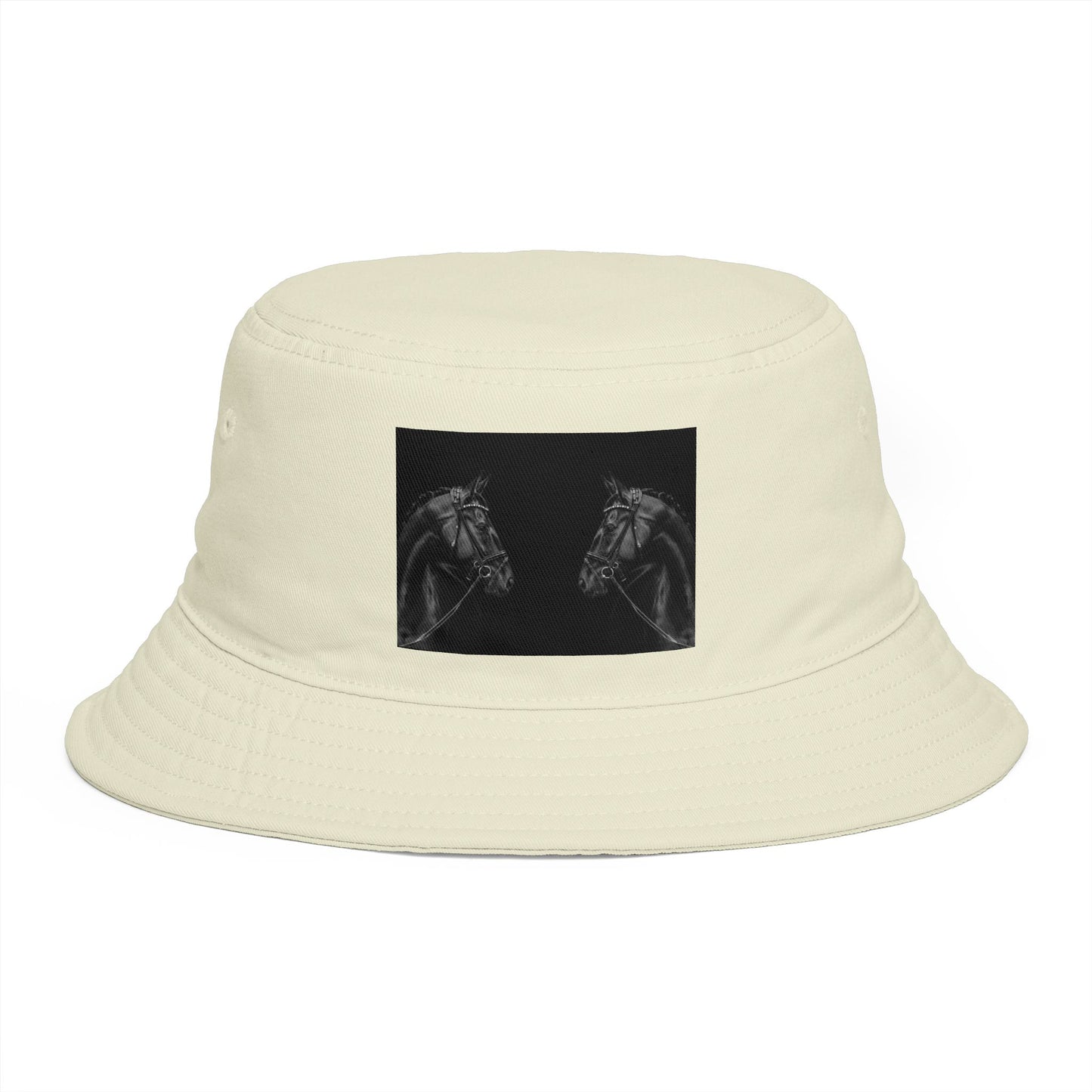 Equestrian Ink Bucket Hat — Black Horse Head Graphic