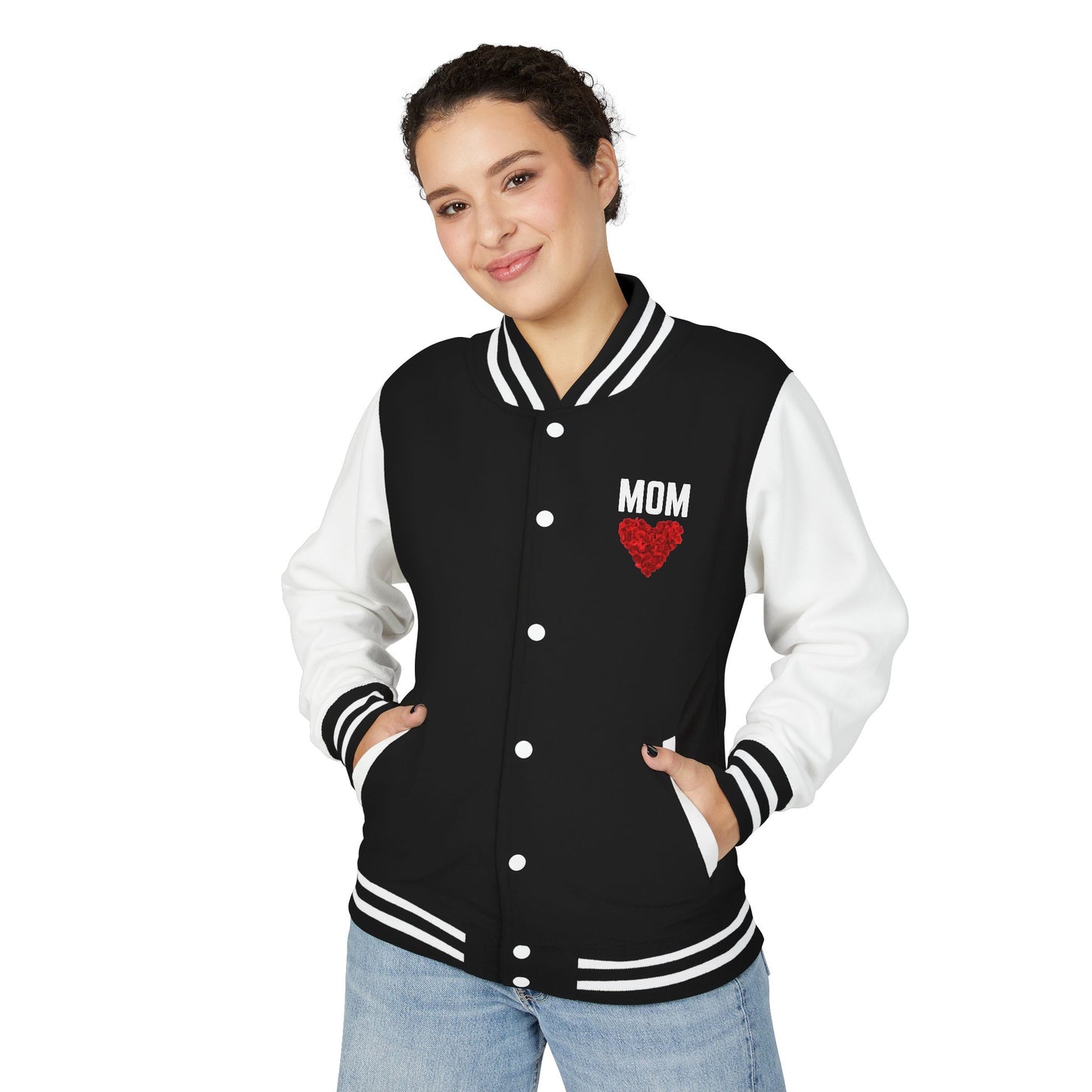 Letterman Jacket — 'Best Mom' Floral Heart Varsity Jacket