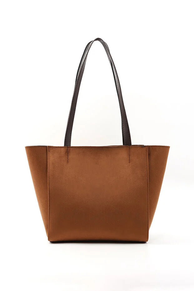 Large Faux Leather Zip Closure Tote Bag with Front Pocket Hand Arm and
