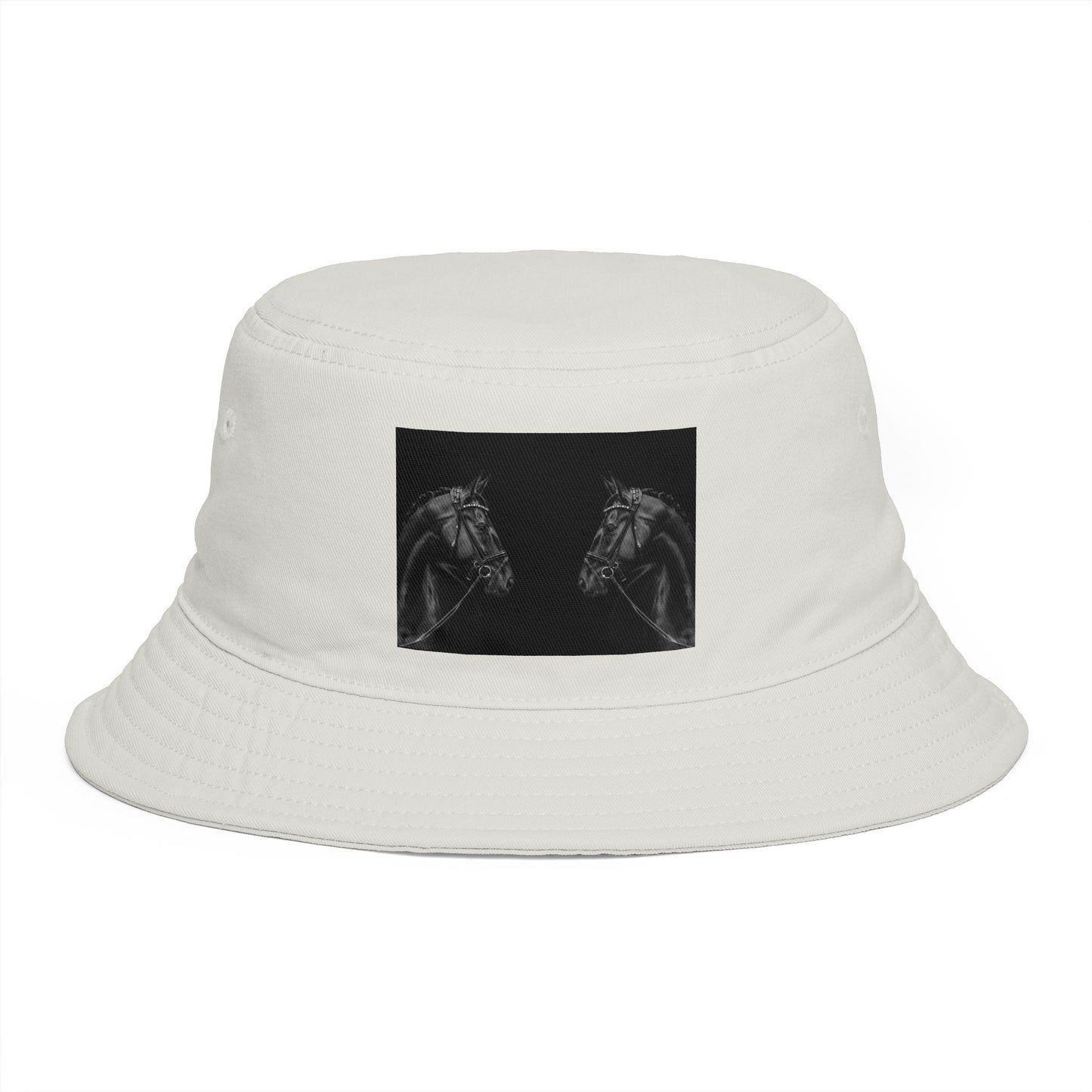 Equestrian Ink Bucket Hat — Black Horse Head Graphic