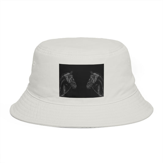 Equestrian Ink Bucket Hat — Black Horse Head Graphic