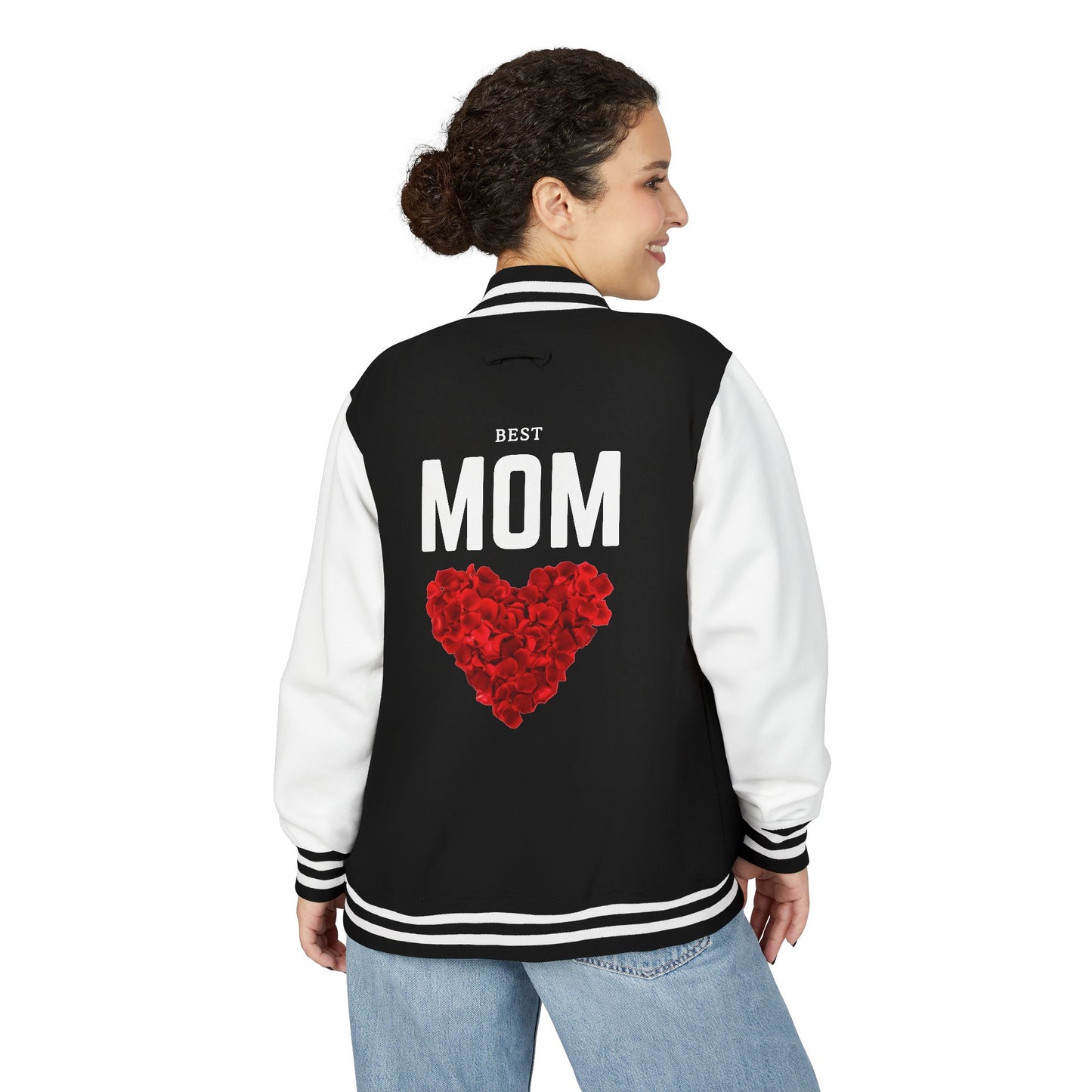 Letterman Jacket — 'Best Mom' Floral Heart Varsity Jacket