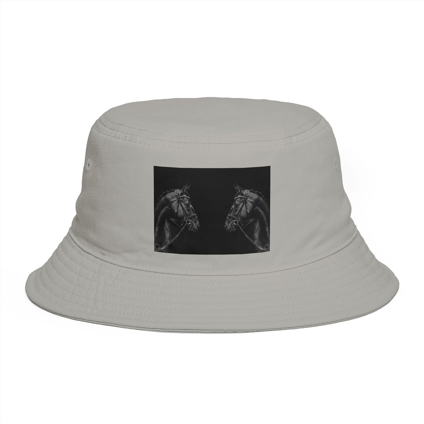 Equestrian Ink Bucket Hat — Black Horse Head Graphic