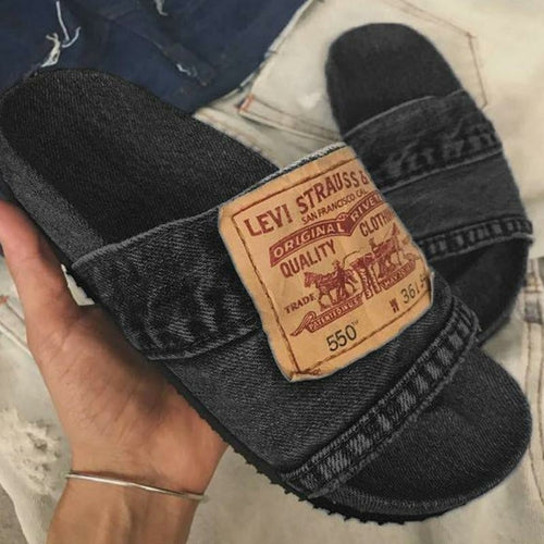 Denim Cool Round Head Flat Slides Blue/Black