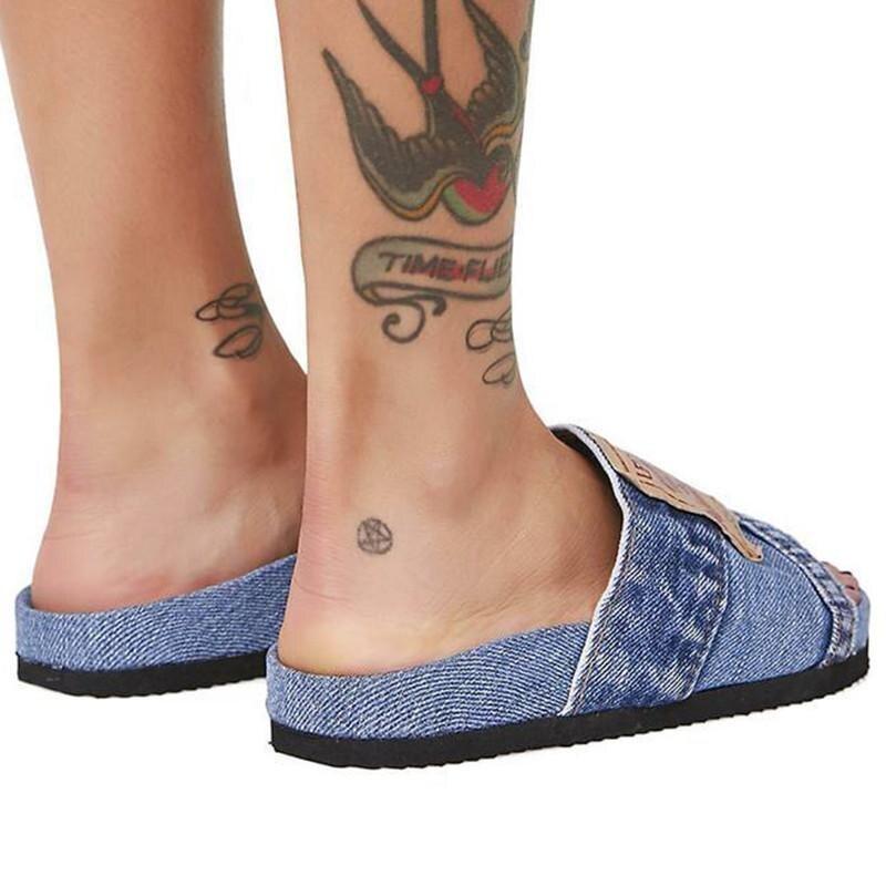 Denim Cool Round Head Flat Slides Blue/Black